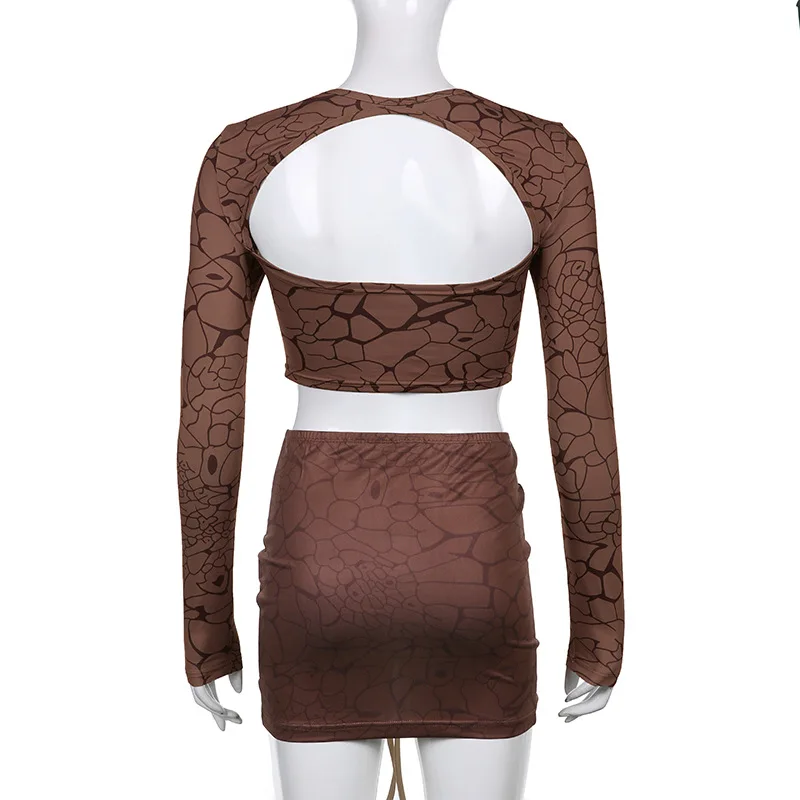 Personalized sexy Print 2 Piece Out Backless Crop Top Bandage Y2k Skirts Festival Clothes Club Outfits for Women Matching Set