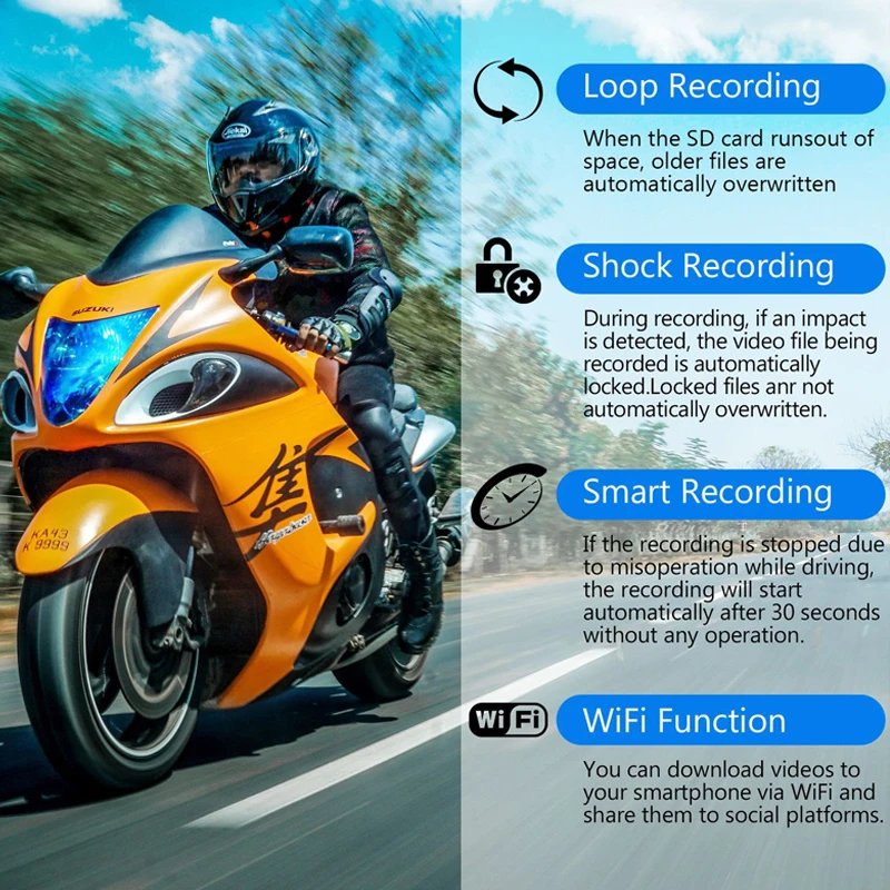 OEM HD 2 Inch Dual Lens Motorcycle Black Box Waterproof 1080P Car Dash Cam Camera Loop recording 3 Cameras Driving Recorder