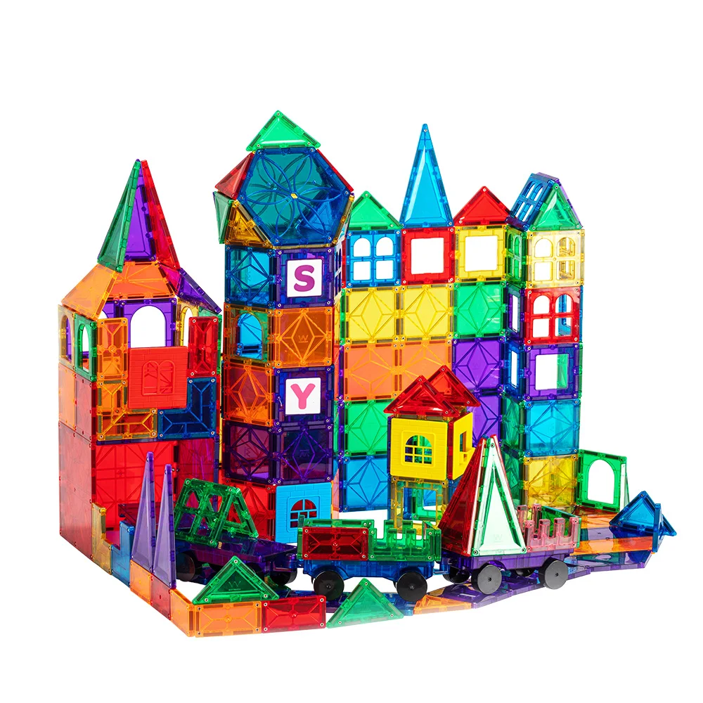 latest design of educational puzzle class DIY 3D 100 pieces of kids magnetic building blocks magnetic tiles marble run