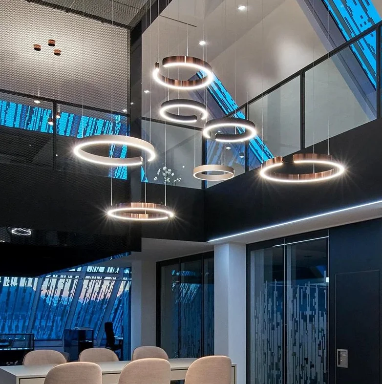 Modern brass gold ring led hanging light for hotel lobby led ring pendant chandelier decoration