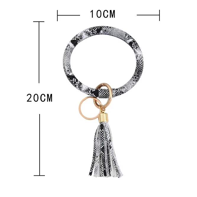 Leather Bracelet Keyring Bangle Keyholder Tassel Ring Circle  Keychain Wristlet for Women Girls Free Your Hands