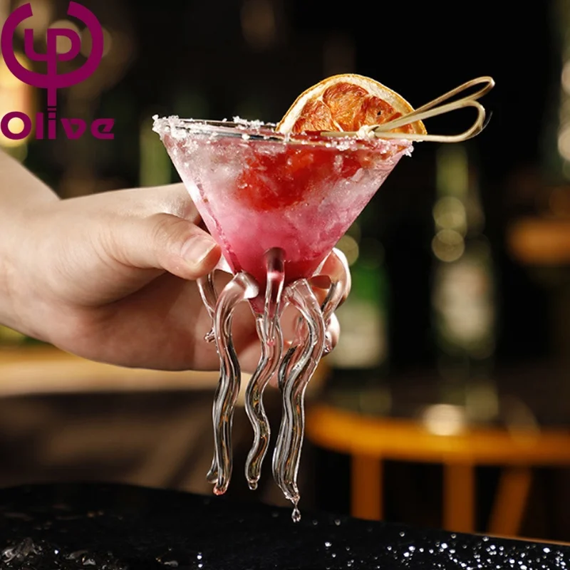 High Borosilicate Glass Drinkware Wine Goblet Wedding Transparent Jellyfish Margarita Martini Glass Bar Octopus Cocktail Glass