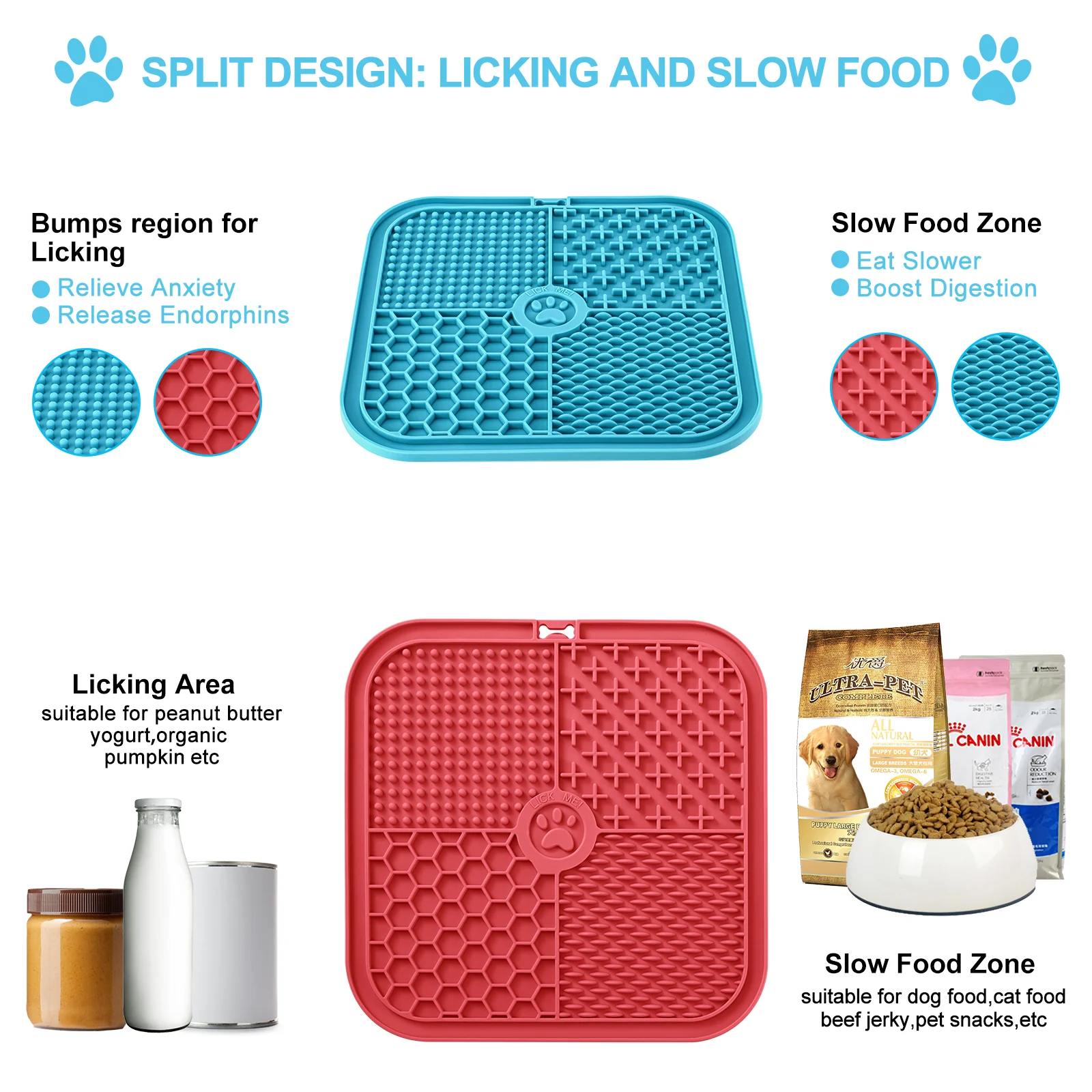 Custom Dog Lick Mat Silicone Lick Pad Anxiety Relief Slow Feeder Dog Bowls with Suction Cups