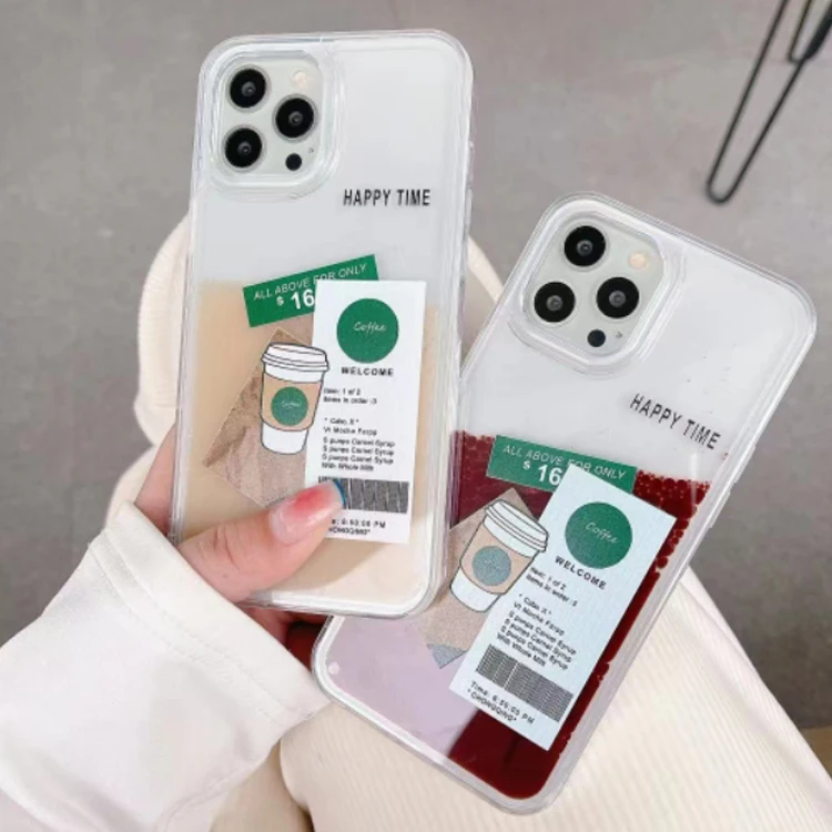 Best Quality Fashion Case 3D Coffee Quicksand Cell Phone Case For iPhone 13 12 11 pro max xr xs x Mobile Phone Case