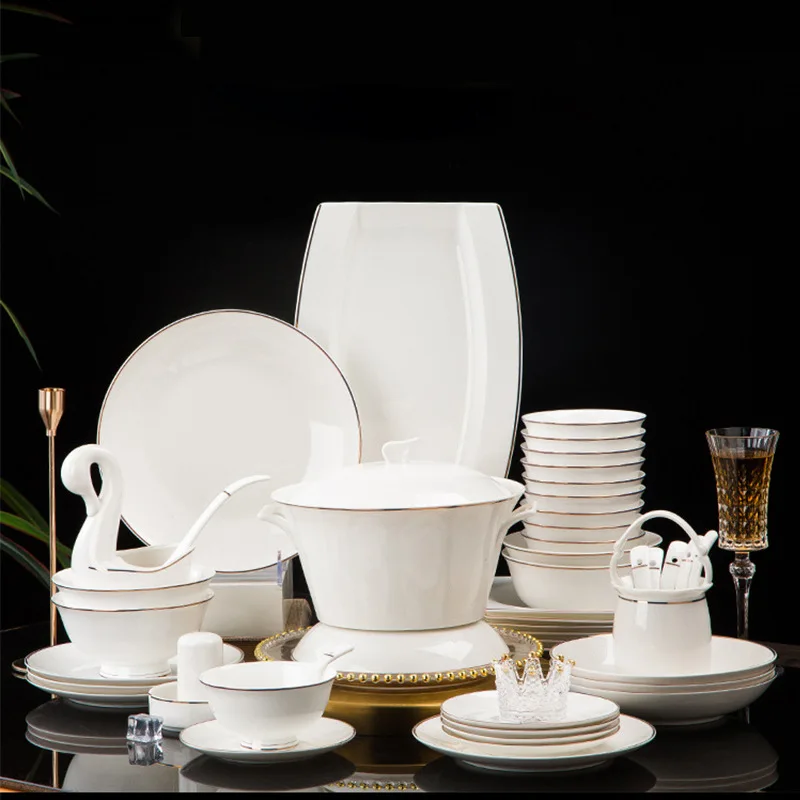 Jingdezhen Ceramic Dish Set Of Hand-Painted Gold Tableware Sixty Square Plate Set Modern Ceramic Tableware Set
