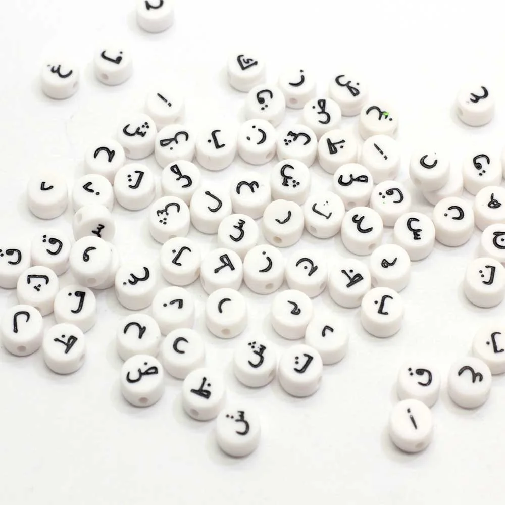 White Arabic Alphabet Cute Letter Beads Mix Alphabets Round Shape 3*7*7mm 3400pcs/bag Kawaii for Kids Bracelet Making