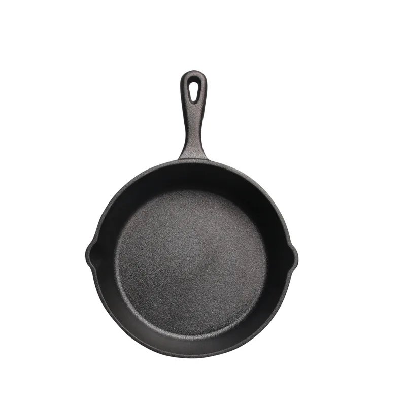 High quality 10/14/16/20/26cm mini safety iron metal pot thicken flat bottom uncoated non-stick frying pan with wooden mat