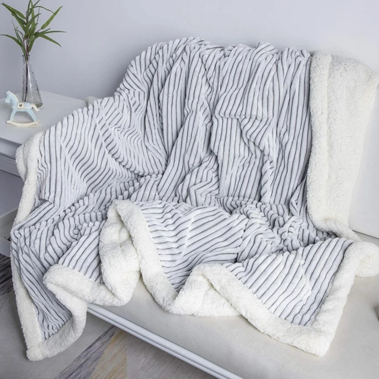 
Yongxin All Seasons Grey and White Strip Perfect Cozy Throw Sherpa Fleece Blanket 