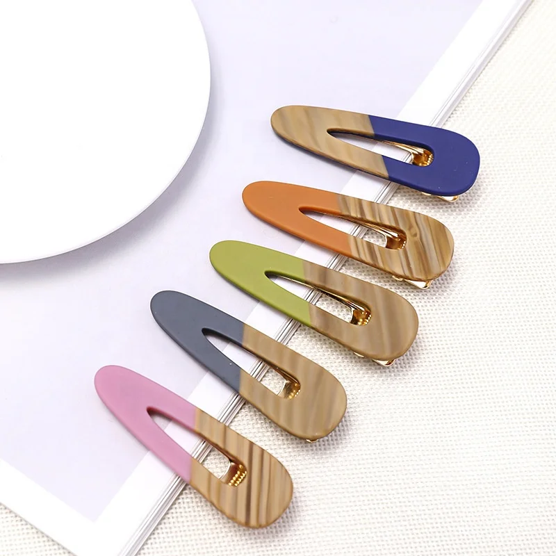 2022 New Arrivals Korean candy resin acrylic acetate Wood grain hair clip accessories clip hairpins bobby pins