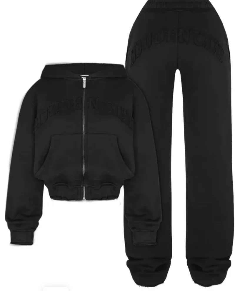 X16596C Casual Letter Embroidery 2 Piece Sets Women Hipster Long Sleeve Zip-Up Hoodie and Sweatpants Matching Autumn Tracksuits