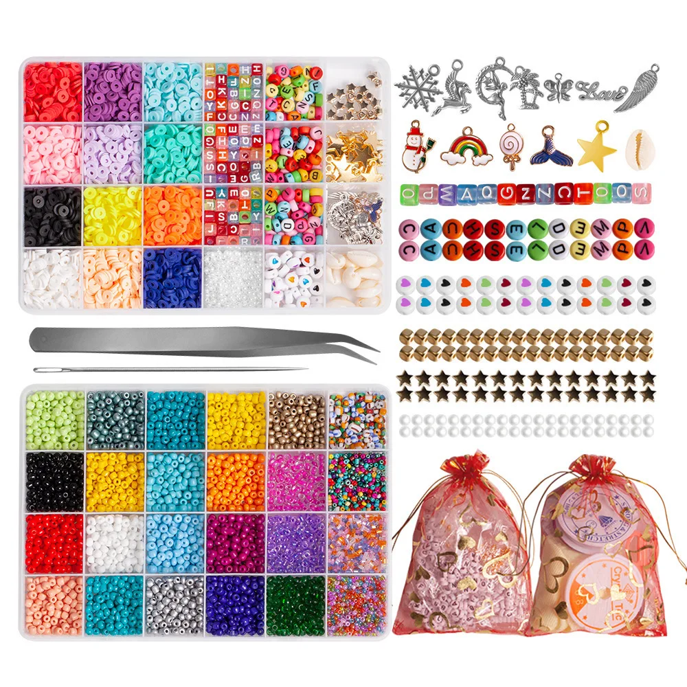 8600PCS Wholesale DIY Glass Seed Beads Alphabet Letter Clay Bracelet Jewelry Making Kits With Tools For