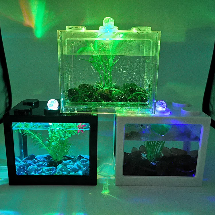 2022 New Design Hot Sale Household Small Building Block Fish Tank With Colorful Lights