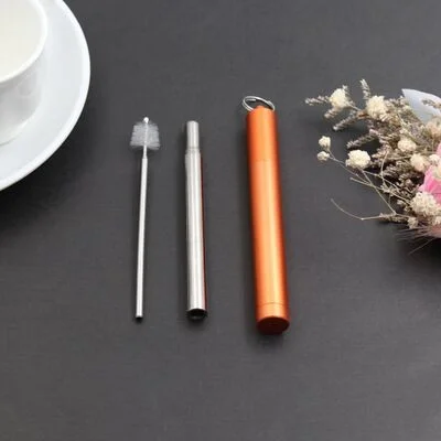 Portable Foldable Retractable Reusable Custom Metal Telescopic Stainless Steel 304 Metal Collapsible Drinking Straw Set