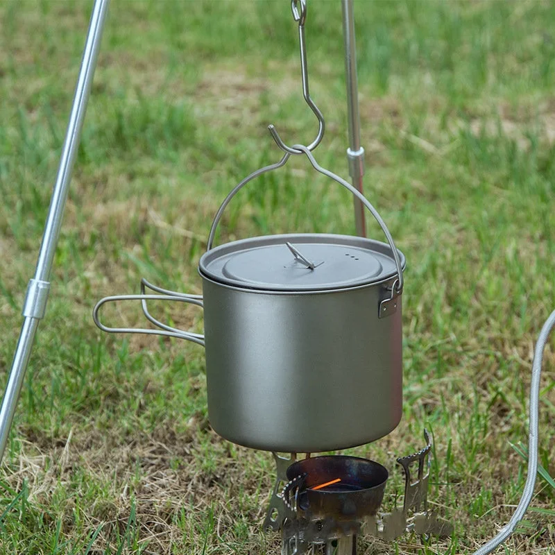 Titanium outdoor portable hanging pot folding handle tableware set for picnic kitchen camping hiking  cookware garden