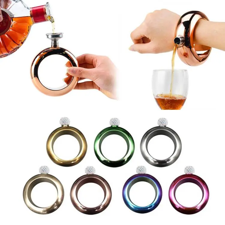 3.5oz Bangle Liquor Bracelet Pocket Hip Flask With Diamond Lid Stainless Steel Alcohol Metal Whiskey Vodka Flagon