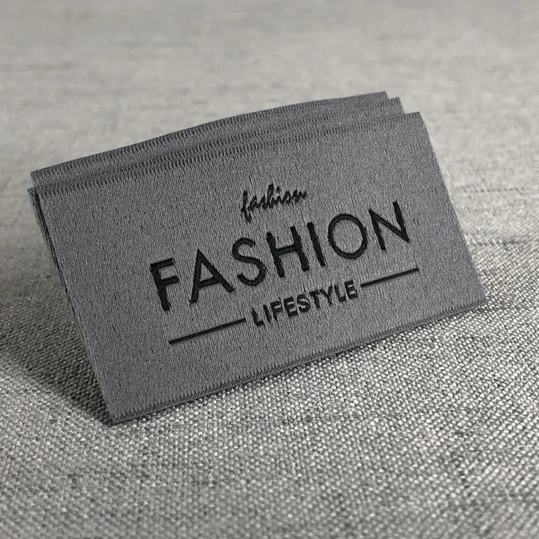 
High density center fold sew-on garment woven label tag for clothing with custom brand name logo 