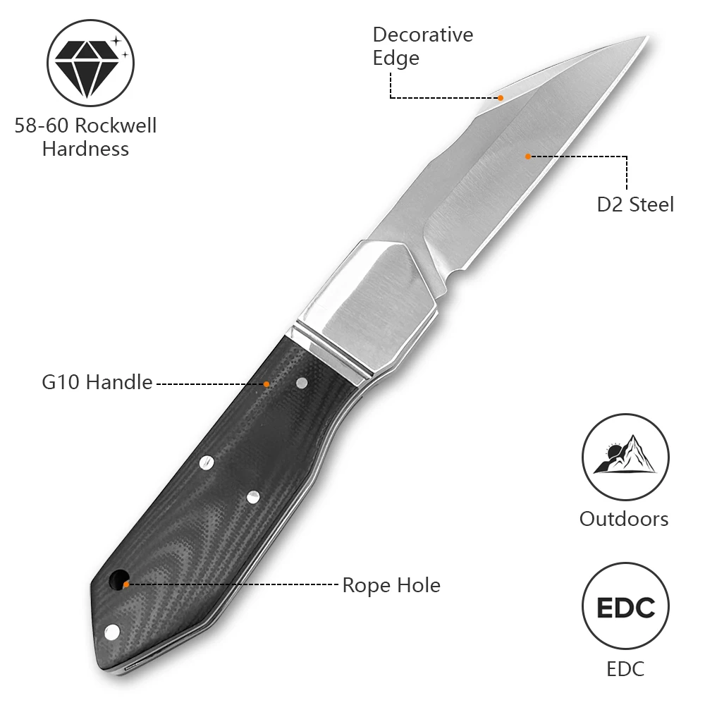 D2 steel blade black color G10 handle survival outdoor g10 bone handle portable camping knife