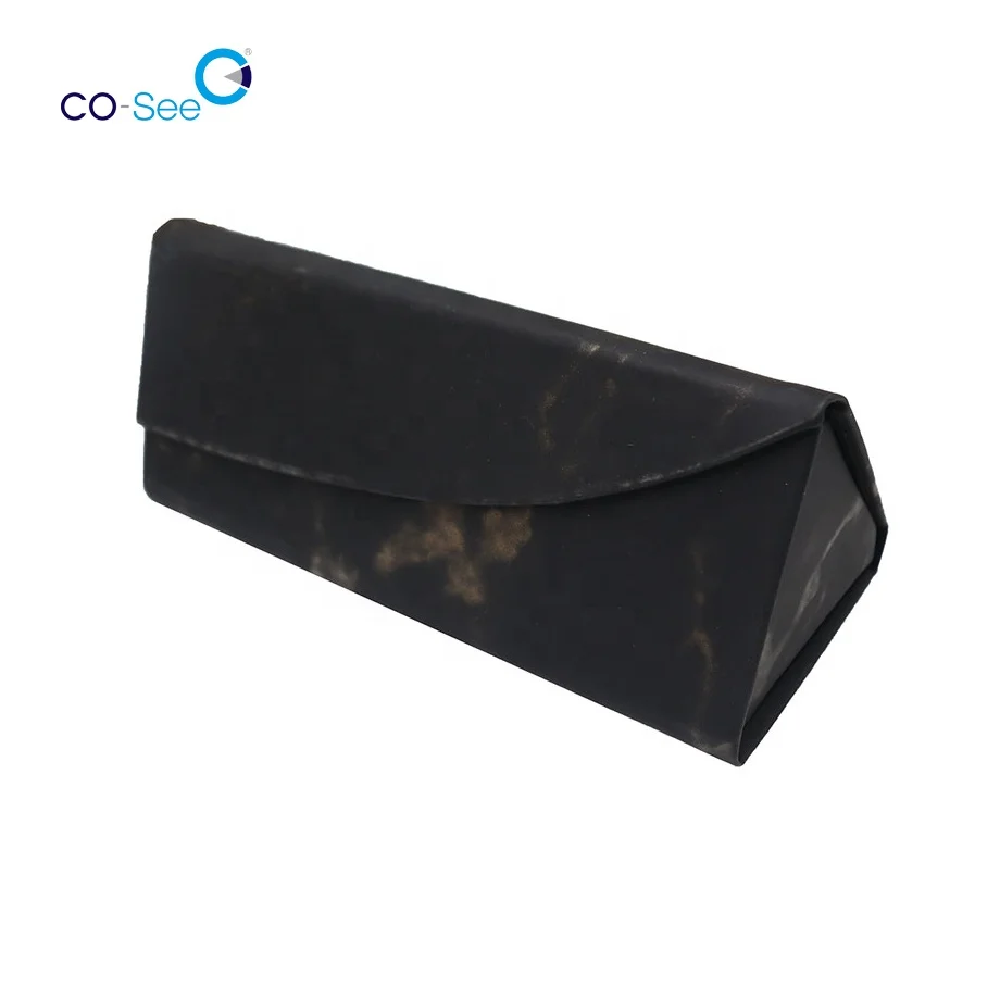 Luxury Marble Pattern PU Leather Triangle Folding Sunglasses Case Magnetic Reading Glasses Case