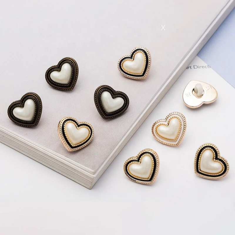 Clothing Garment Accessories ABS Plastic Heart Shape White Shank Pearl Button With White Pearl