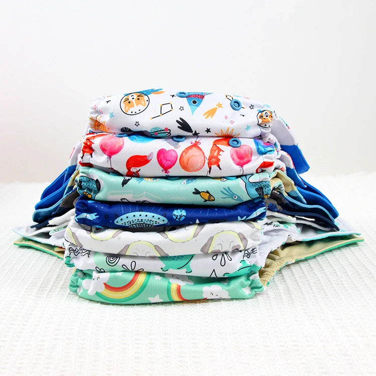 Double Gusset Diapers Newborn Polyester Clothes Diaper Supplier Custom Printed Cloth Diaper