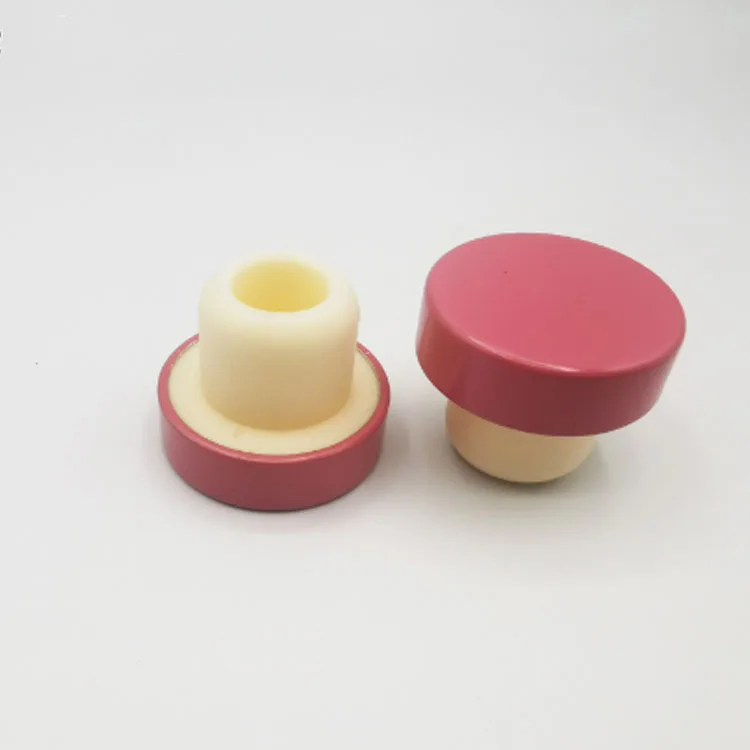Colored Aluminum plastic synthetic stopper composite cover T shape corks for glass bottle.