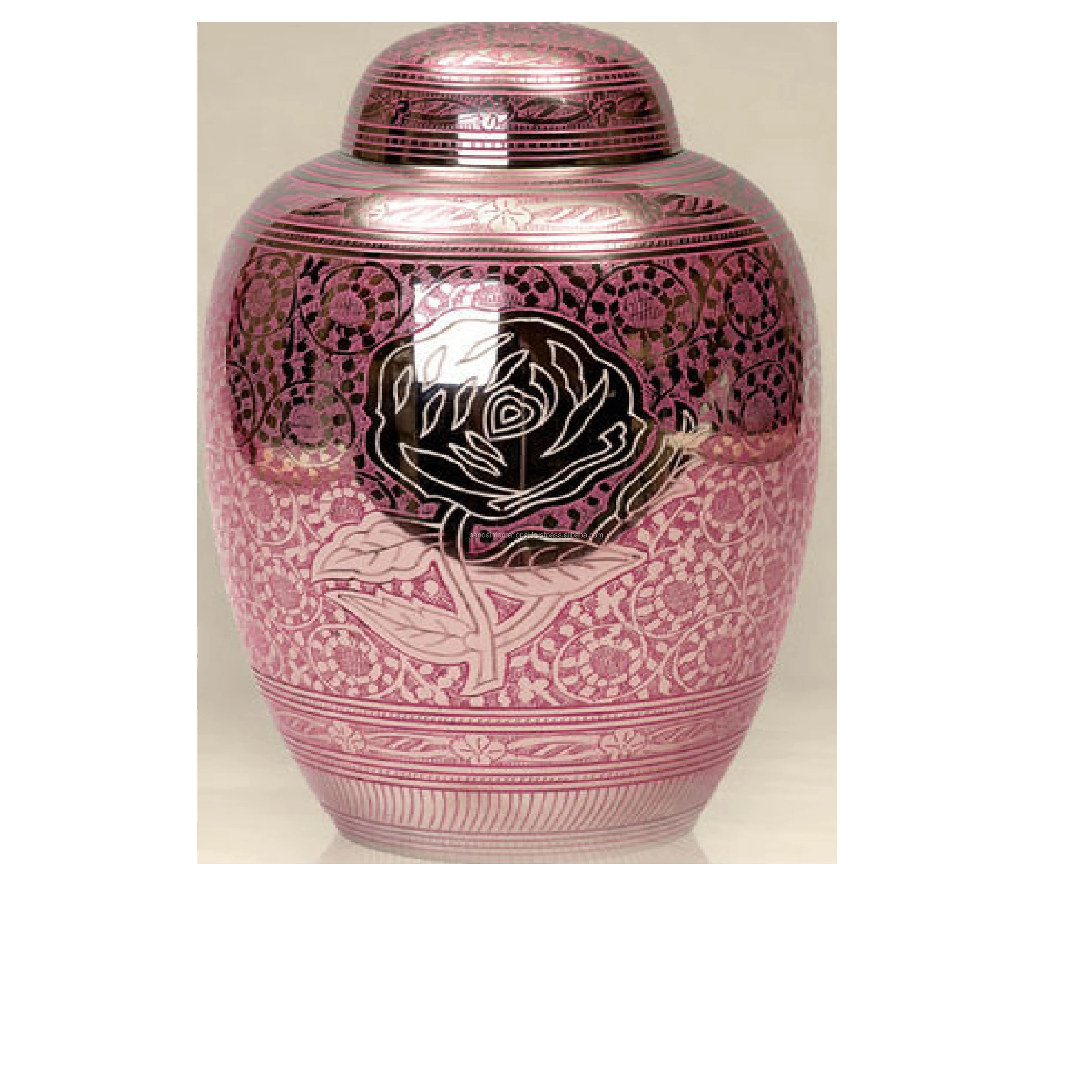 Beautiful Pink Rose Brass Funeral Urns For Cremation Use With Nickel Finished Made In Indian Hand Made