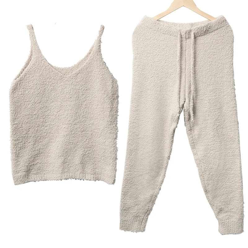 Новый дизайн трикотажная пижама на подтяжках теплая однотонная женская домашняя одежда женская одежда для сна теплая однотонная женская домашняя одежда трикотажная пижама