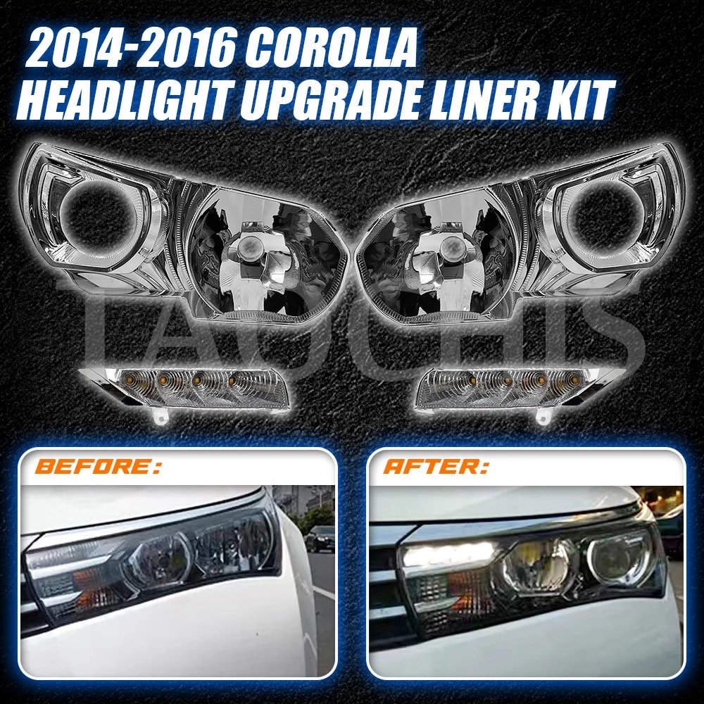 TAOCHIS YT-YG-60 car headlights fast installation kit for Toyota Corolla 2014-2016 white+yellow color car lamp accessories