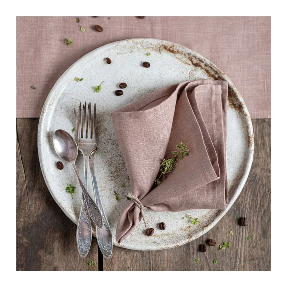 Wholesale washed linen cocktail napkins folded flower towel  hotel wedding banquet linen napkins dinner