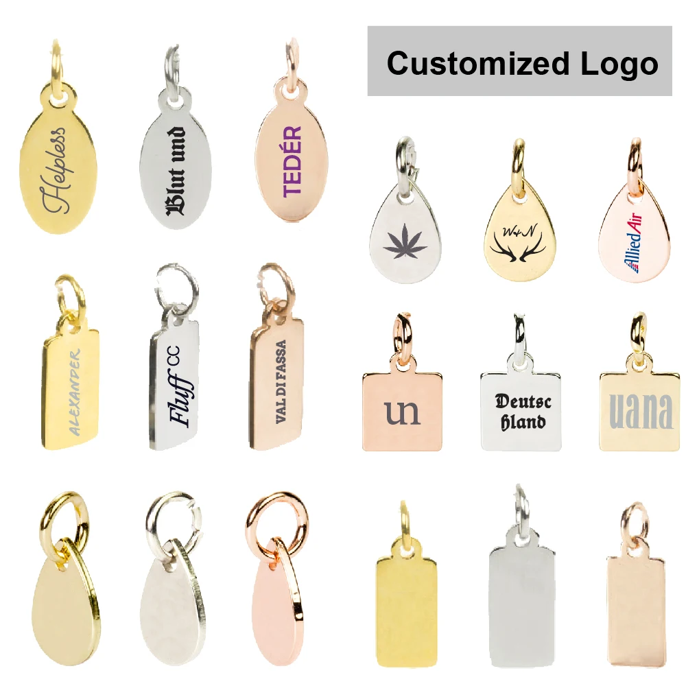 Custom Metal Jewelry Tags,Laser Engraved Logo Gold or Silver Metal Jewelry Tags with Jump Ring