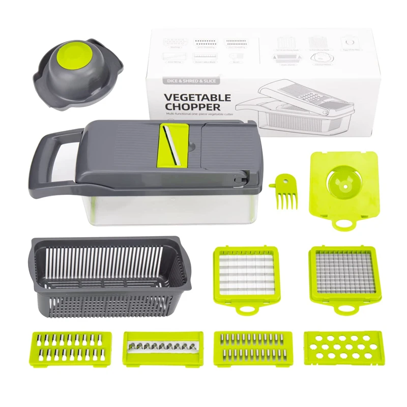 12 in 1 Processor Manual Hand Kitchen Dicer Cutter Machine Salad Potato Carrot Garlic Fruits Vegetable Chopper Mandolin Slicer