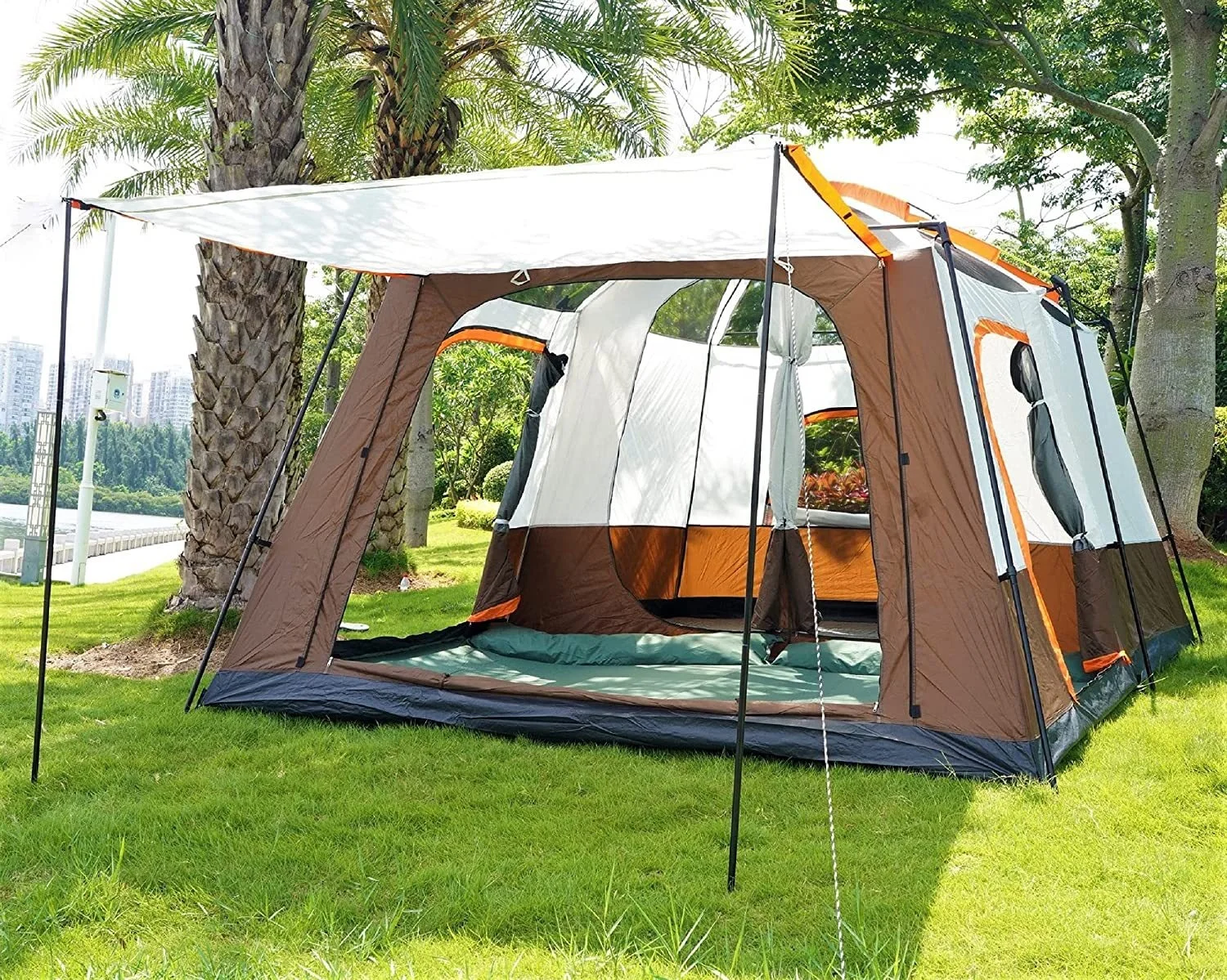 Outdoor Rainproof Glamping Cabin Tent 8-12 Person Large Space Family Camping Double Layers 2 Rooms 1 Living Room Camping Tent