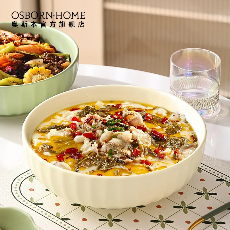OSBORN Nordic Restaurant Round Ceramic Large Noodle Soup Bowl  Dinnerware Set For Household