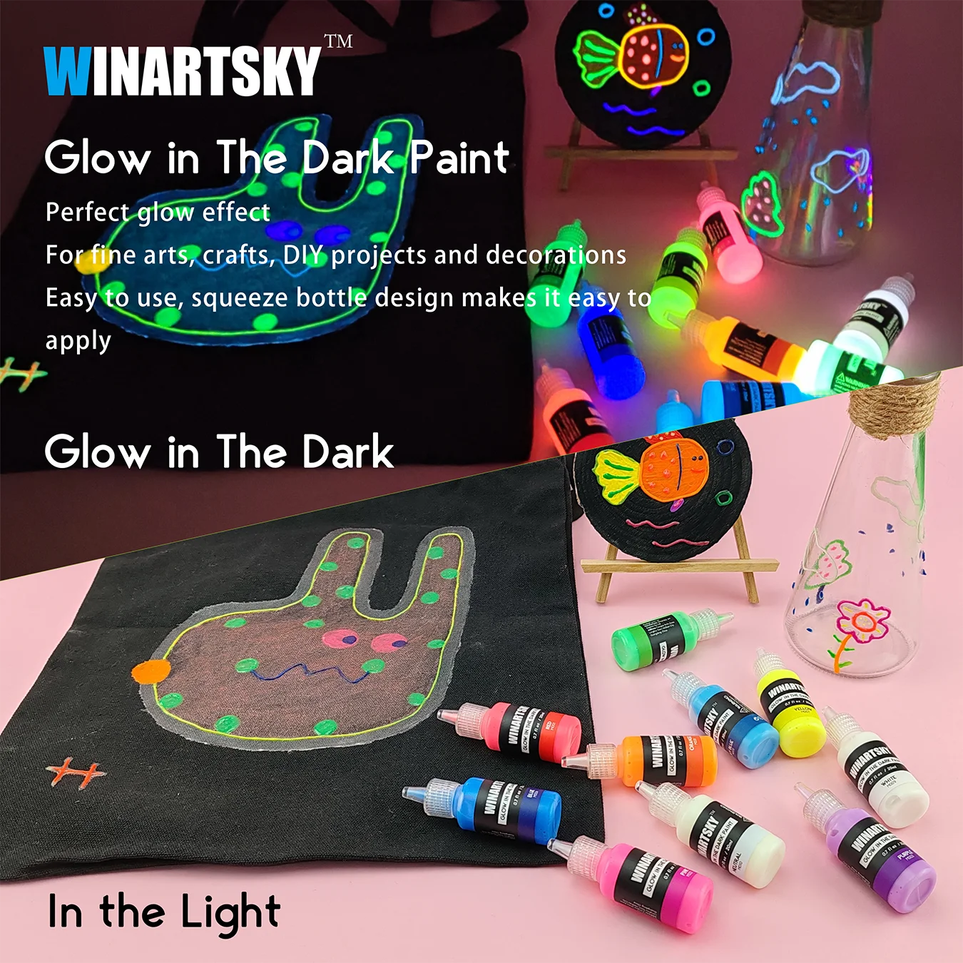 20ml 10 colors glow in the dark paint set hot sale