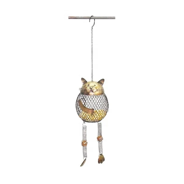 Iron metal mesh hanging bird feeder cat figurine garden decor