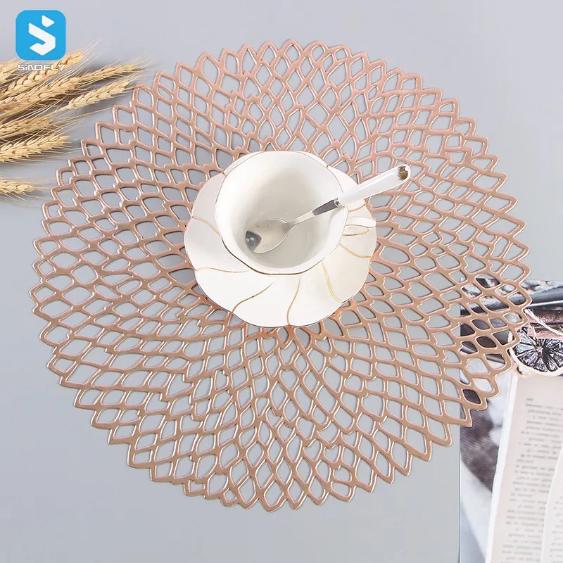 New Style Dining Table Mat Luxury PVC Placemats Plastic Pierced Gold placemats