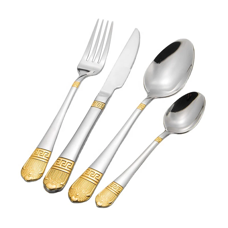 Kitchen Home Reusable Stainless Steel Cutlery Wedding Spoon And Fork Gold Cutlery Set