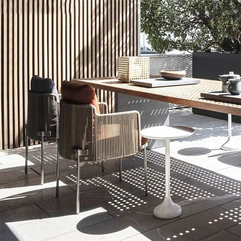 Leisure Outdoor Furniture Garden Chairs Patio Aluminum Frame Rope Rattan Dinning Set Table and Chairs