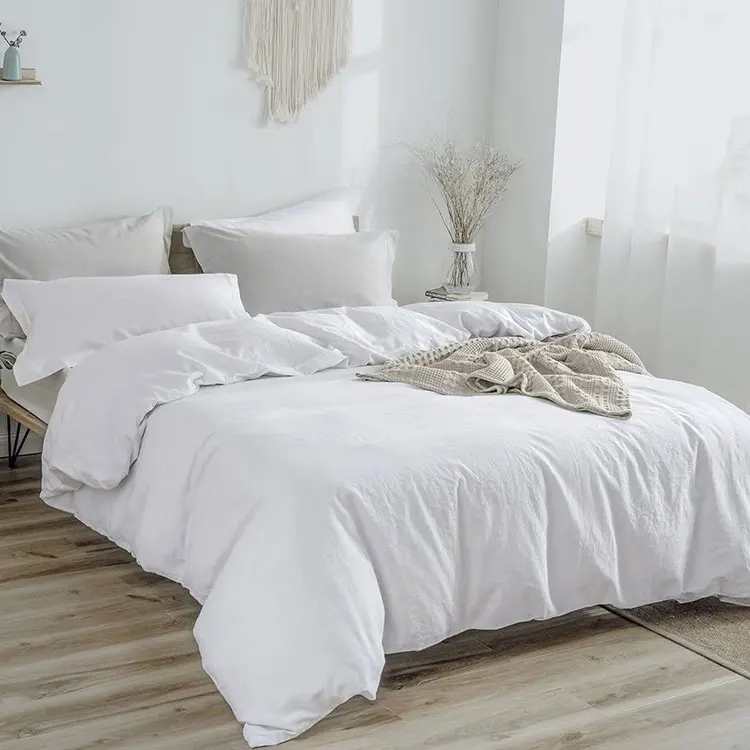 Hot Sale Textile Cheap Price Soft Comfortable Luxury Comforter Bed For Home Hotel White 100% Flax Single Bedding Linen Sheet Set