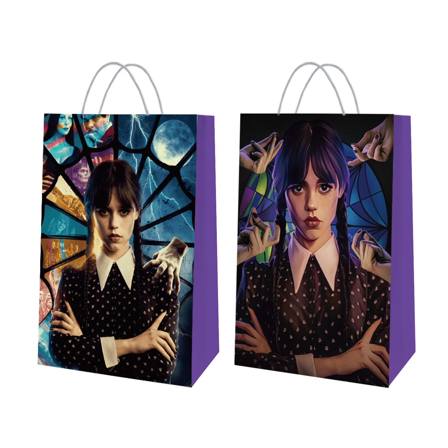 Paper Gift Bag Decoration Favor Tote Bag Kid Terrifying Adams Girl Theme Birthday Party Decoration Purple Thrilling Style Paper