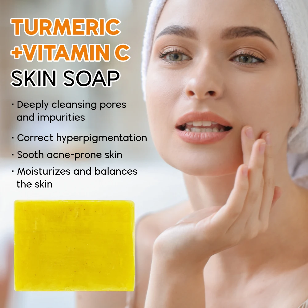 200g Private Label Turmeric & Vitamin C Whitening Soap Herbal Anti-Acne & Antiseptic for Adults