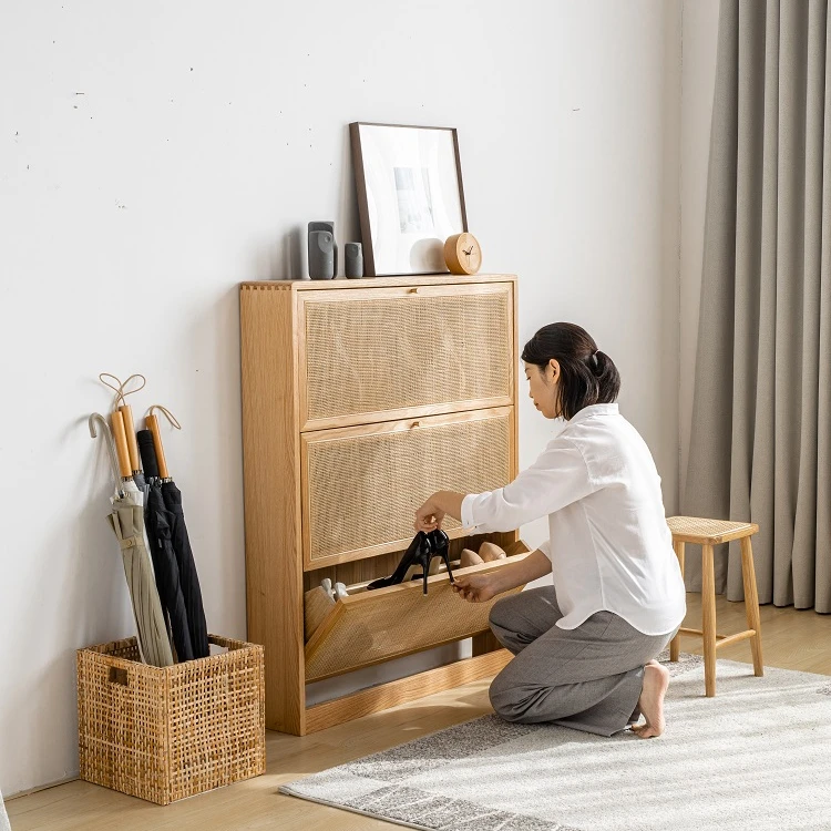 Wooden Flip-flop Shoe Racks Portable Storage Shelves Cabinet Shoe Organizer with lock