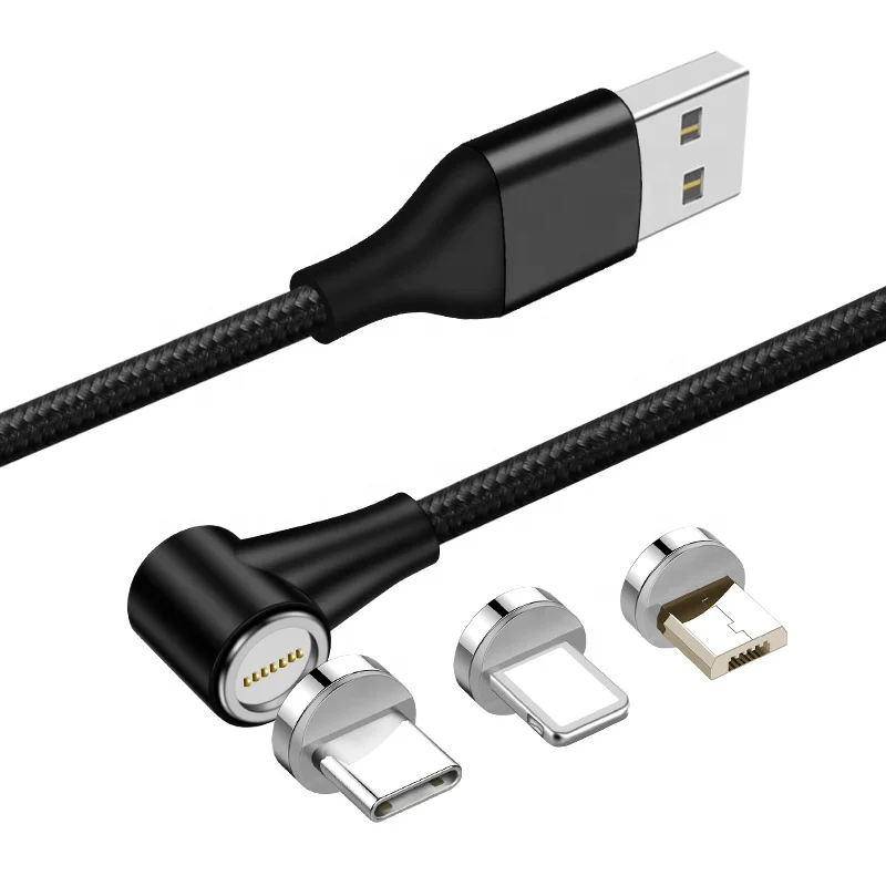  L-образный нейлоновый Плетеный 3A кабель для быстрой зарядки 3 в 1 USB-кабель Micro Magnet Cable