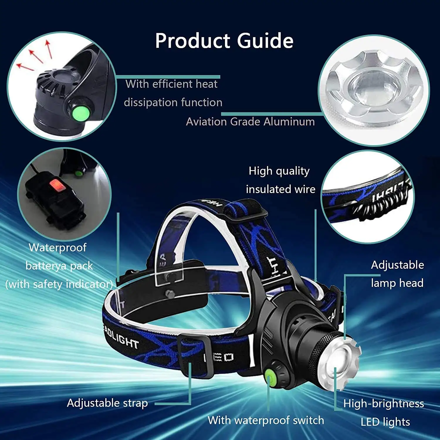 Powerful Rechargeable High Power Zoom Head Torch Lamp Flashlight Cheap Waterproof T6 Led Headlamps For Camping Fishing