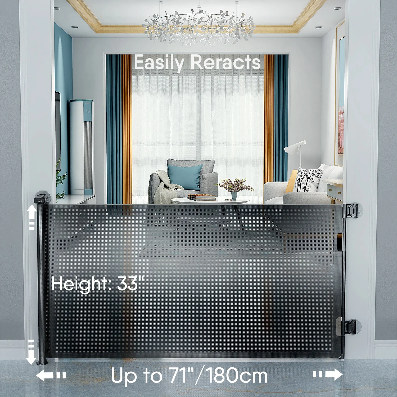 Hot Sale New Design Punch-Free Install Retractable Baby Stair  Gate Dog Gate  For  Indoor And Outdoor No punching and no wall da