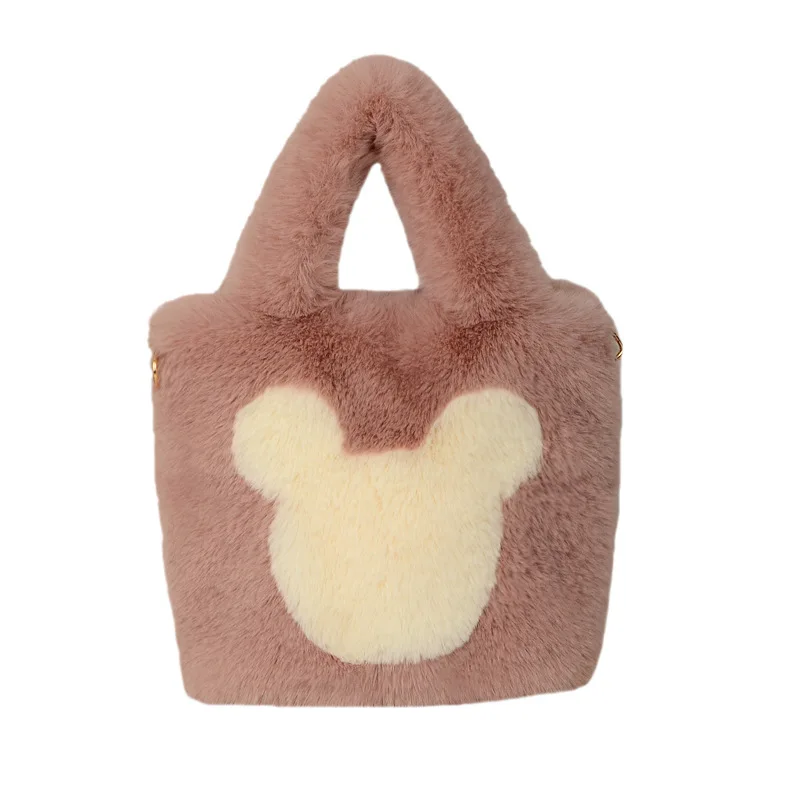 Mouse Furry Handbag Girls Chain Crossbody Bag Winter Warm Plush Tote Bag