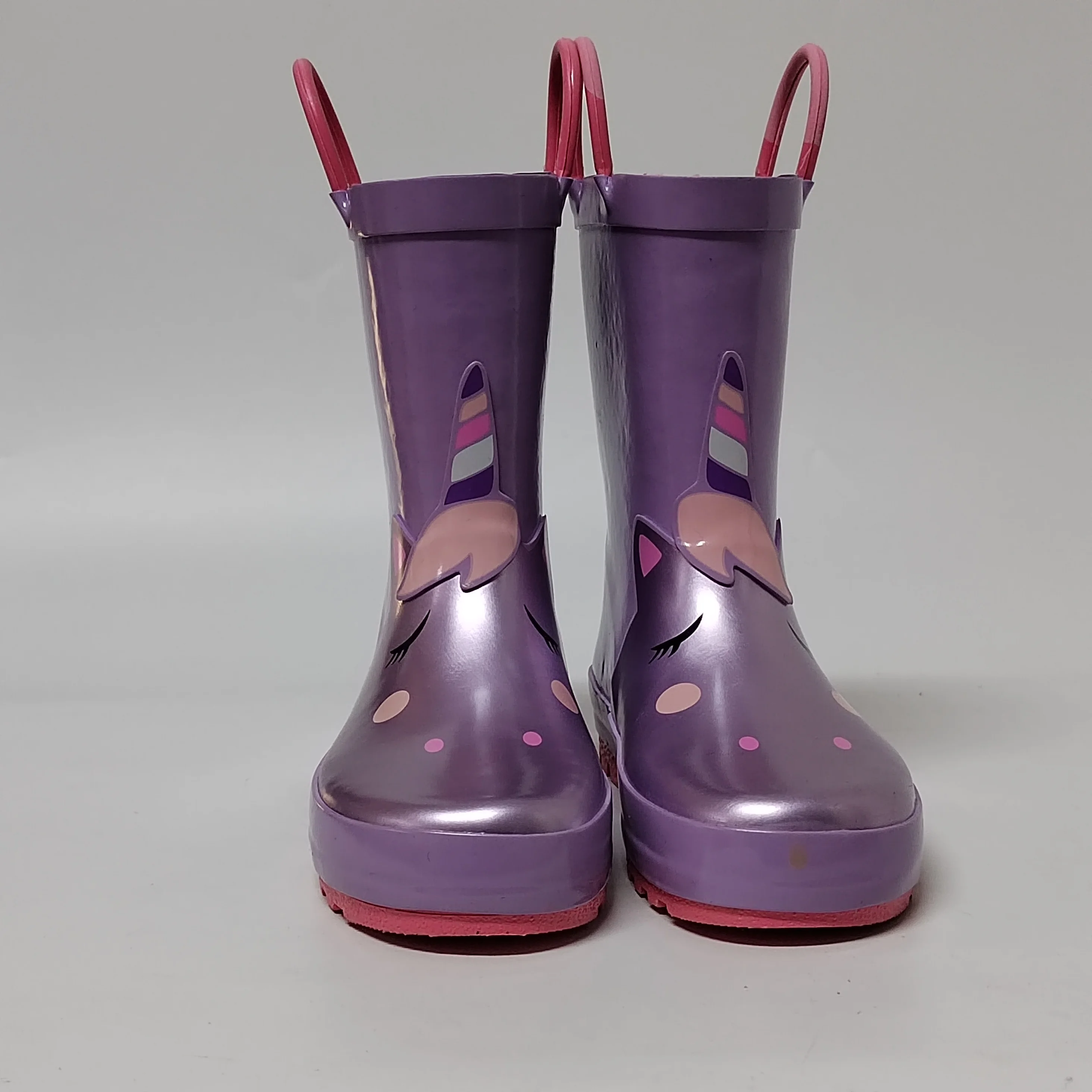 unicorn printed pink lining waterproof rubber rain boots for children
