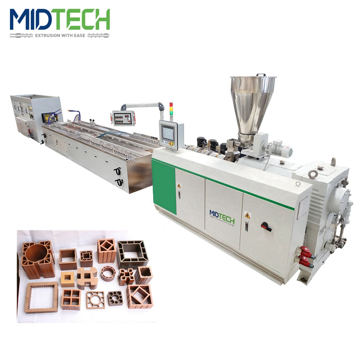 MIDTECH Китай, Высококачественная Экструзионная линия по дереву и пластику, ПВХ профиль, дверь, настил, машина для изготовления панелей