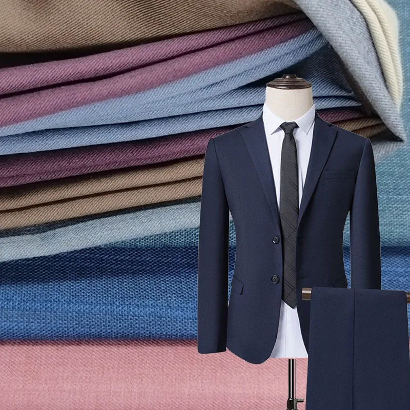 Customized TR suiting polyester viscose blend fabrics with English side wholesale For Men Suit