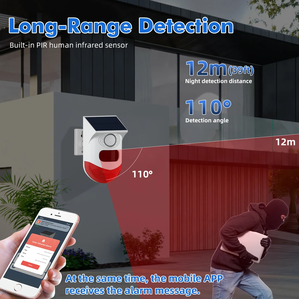 Tuya Smart WiFi Infrared Detector Alarm System Solar Siren outdoor PIR Aram Wireless Siren with RF433 Remote Controller